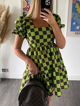 Checkered Short Sleeve Tiered Mini Dress OutfitFlow